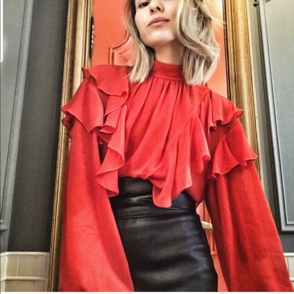 SOLD H&M x Giambattista | Red ruffled silk blouse - Picture 4 of 9